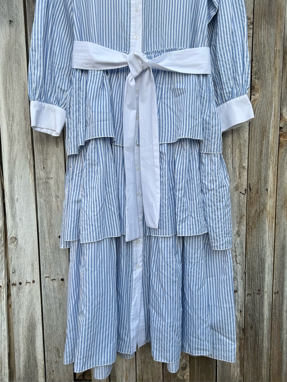 Marielle Almelo Brittany Blue Stripes Dress Egyptian Cotton Blue White OS - Picture 8 of 16